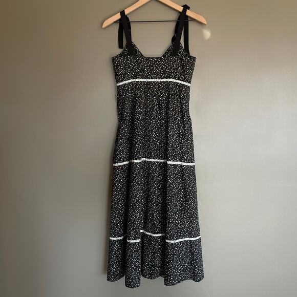 LA LIGNE Kate Floral Midi Sundress In Black Floral Size Small Tie Shoulder Chic - Picture 9 of 13